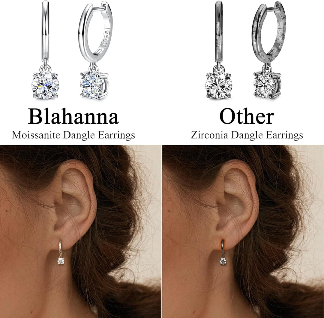 Moissanite Earrings, 18K White Gold Sterling Silver Moissanite Hoop Earrings 1.0ct-2.0ct D Color Brilliant Lab Created Diamond Earrings For Women Drop Dangle Moissanite Earrings