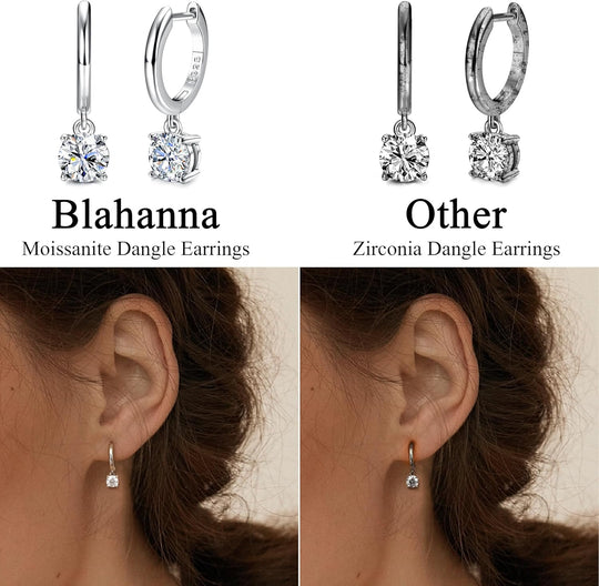 Moissanite Earrings, 18K White Gold Sterling Silver Moissanite Hoop Earrings 1.0ct-2.0ct D Color Brilliant Lab Created Diamond Earrings For Women Drop Dangle Moissanite Earrings