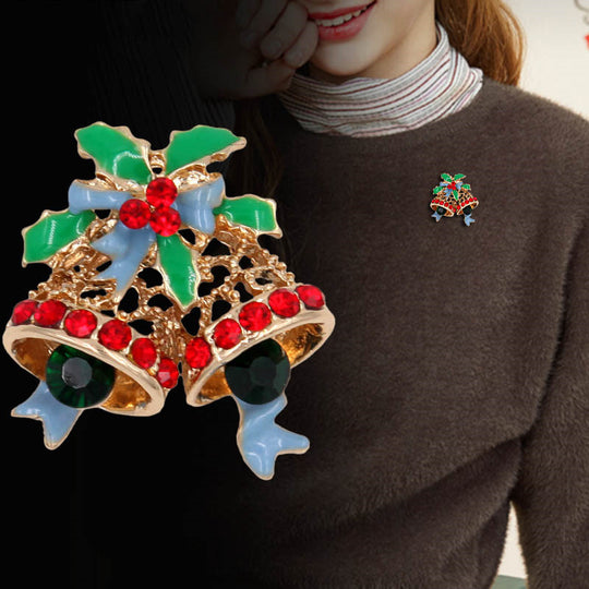 Christmas Jingle Bell Pin Enamel Bow Hollow Metal Pin