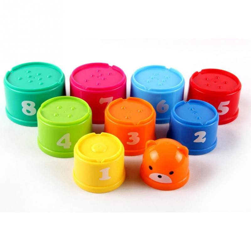 9Pcs/set Excellent Baby Children Kids Educational Toy New building block Figures Letters Folding Cup Pagoda Gift