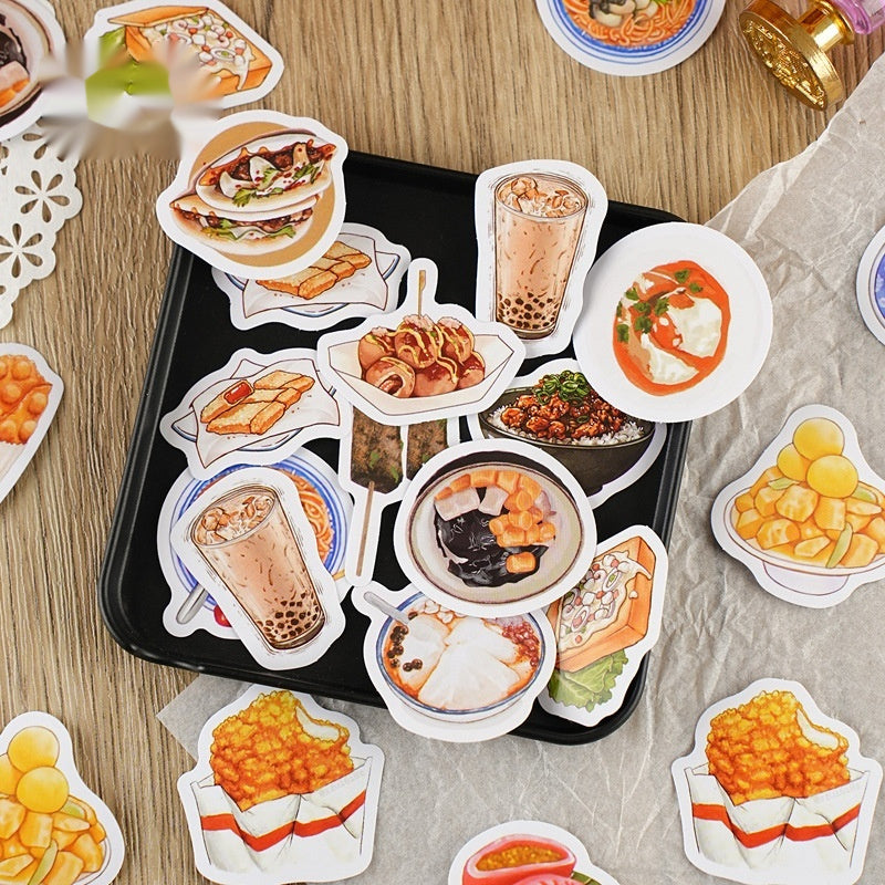 Box-packed Stickers Night Market Snacks Adhesive Label Painter Account Diy Decorative Sealed Sticker 46 Pieces