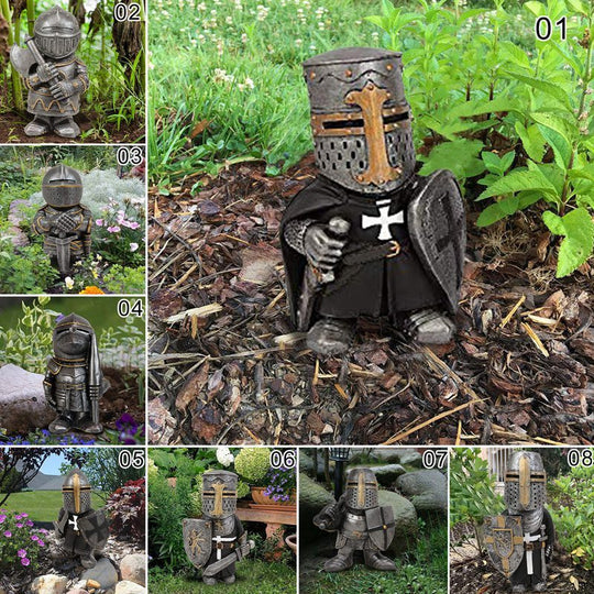 Knight Gnomes Guard Garden Statues Resin Knight Dwarf Warrior Gnome Figurines Funny Cavalier Paladin Sculptures For Lawn Decor