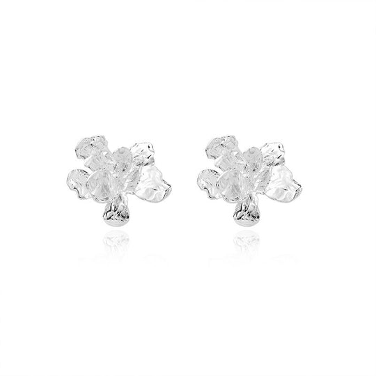 Small Design Sense Metal Petal Earrings Silver Pin