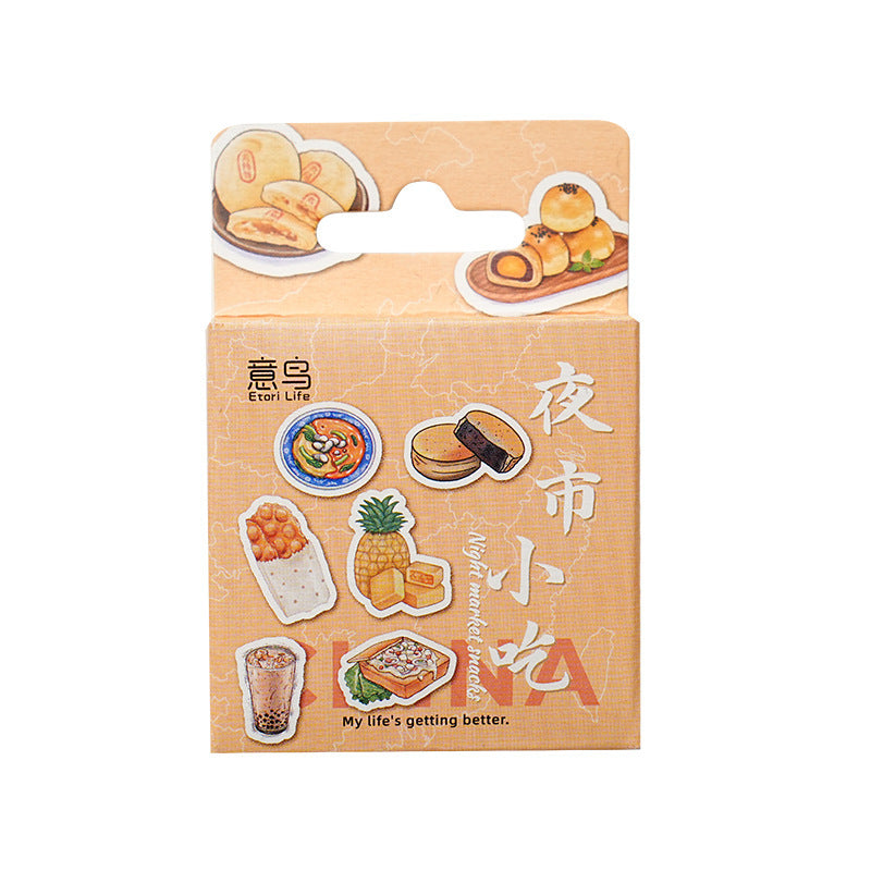 Box-packed Stickers Night Market Snacks Adhesive Label Painter Account Diy Decorative Sealed Sticker 46 Pieces