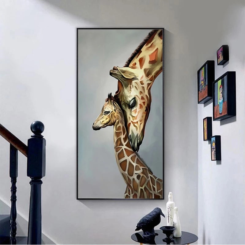 Cute Animal Giraffe Canvas Painting Family Posters Wall Art Pictures For Living Room Home Cuadros