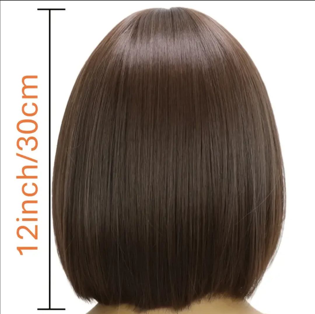 Natural Straight Brown Short Synthetic Fiber Short Wig, Classic And Casual Style, Perfect For Daily Wearing 12 Inches