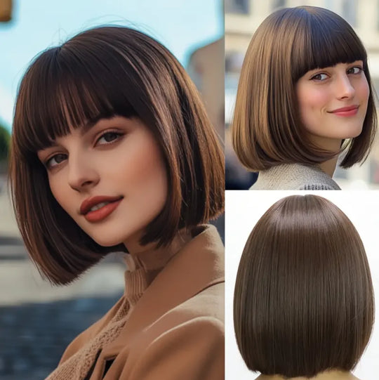 Natural Straight Brown Short Synthetic Fiber Short Wig, Classic And Casual Style, Perfect For Daily Wearing 12 Inches