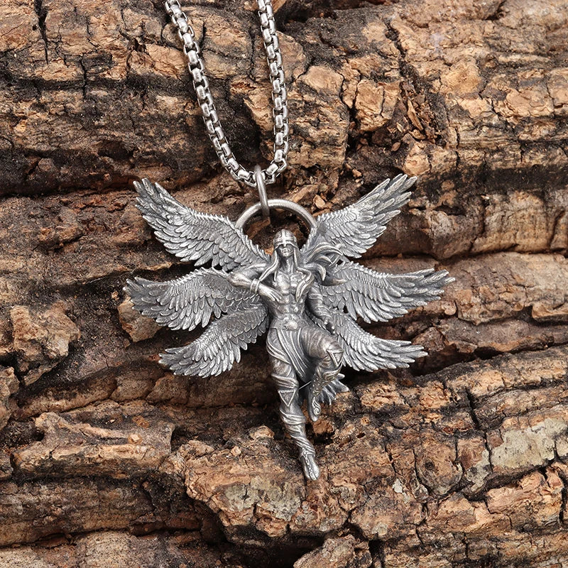 Fashion Mythical Seraph Warrior Patron Saint Pendant Necklace for Men and Women Punk Trend Casual Party Jewelry Gift