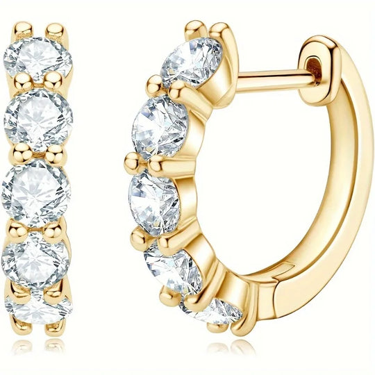 Artificial Crystal Golden Hoop Earrings For Girls, Simple Elegant Versatile Earrings For Casual Leisure Fashion Jewelry