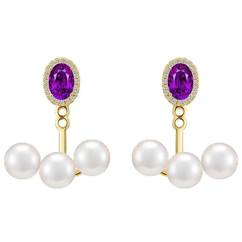 Women's Earrings Vintage Fashion Wedding Romantic Jewelry Gift French Amethyst Glare Imitation Pearl Earrings Temperament