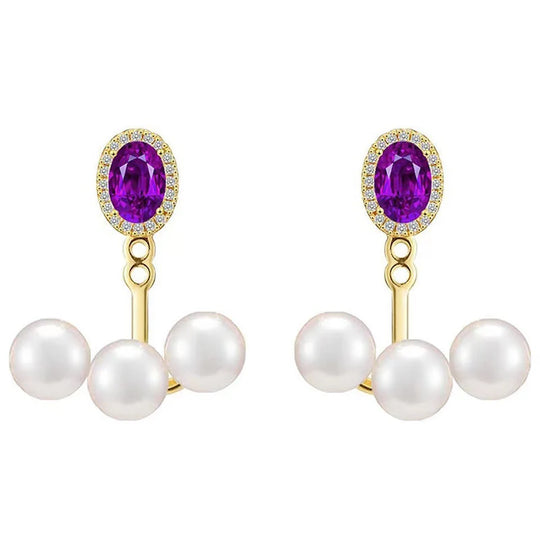 Women's Earrings Vintage Fashion Wedding Romantic Jewelry Gift French Amethyst Glare Imitation Pearl Earrings Temperament