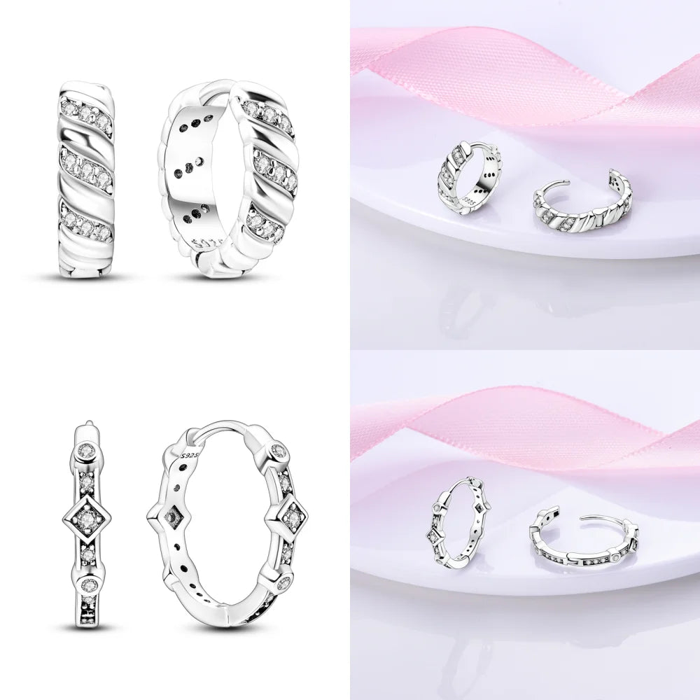 HOT Simple Style Heart Star Round Sterling Silver 925 Hoop Earrings for High Quality CZ Heart Women Fine S925 Jewelry Gifts