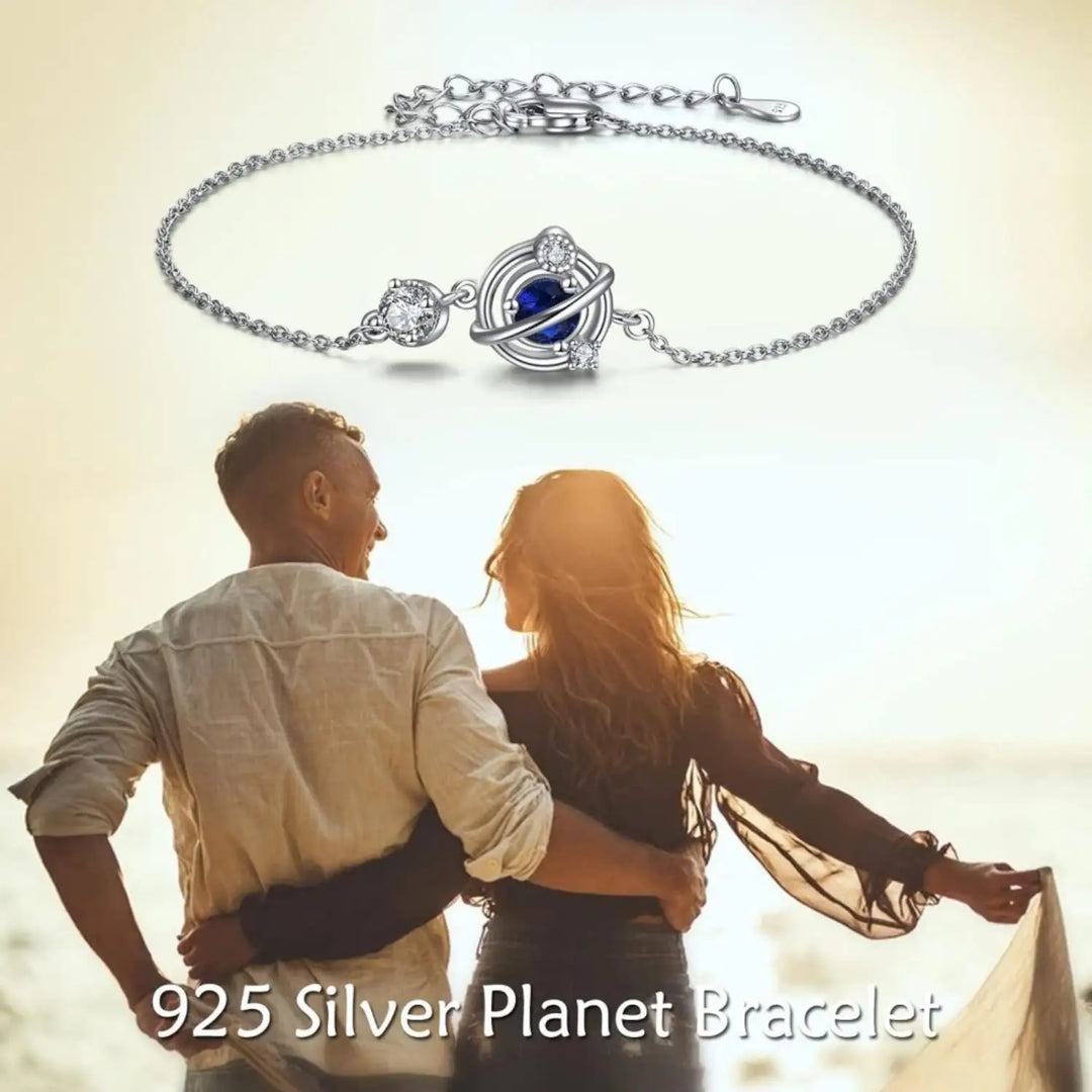 Planet Bracelet for Women Sterling Silver CZ Galaxy Jewelry(Planet, 17.5+5cm)