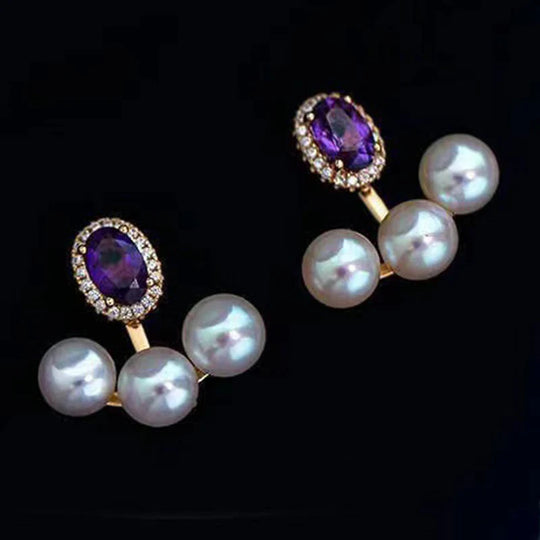 Women's Earrings Vintage Fashion Wedding Romantic Jewelry Gift French Amethyst Glare Imitation Pearl Earrings Temperament