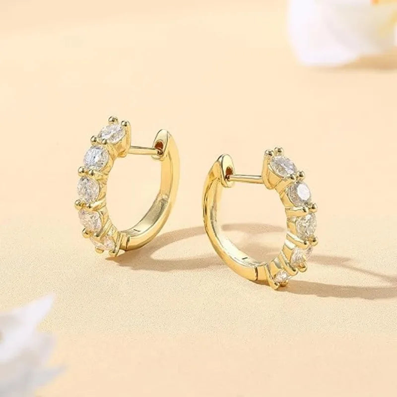 Artificial Crystal Golden Hoop Earrings For Girls, Simple Elegant Versatile Earrings For Casual Leisure Fashion Jewelry