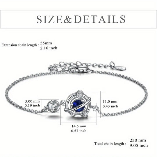 Planet Bracelet for Women Sterling Silver CZ Galaxy Jewelry(Planet, 17.5+5cm)