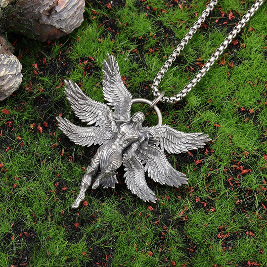 Fashion Mythical Seraph Warrior Patron Saint Pendant Necklace for Men and Women Punk Trend Casual Party Jewelry Gift