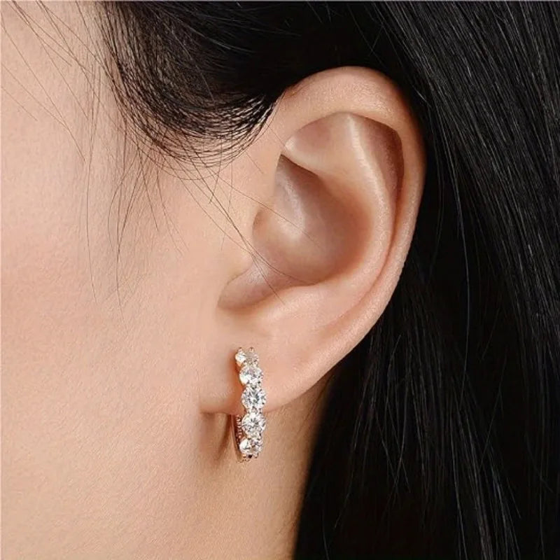 Artificial Crystal Golden Hoop Earrings For Girls, Simple Elegant Versatile Earrings For Casual Leisure Fashion Jewelry