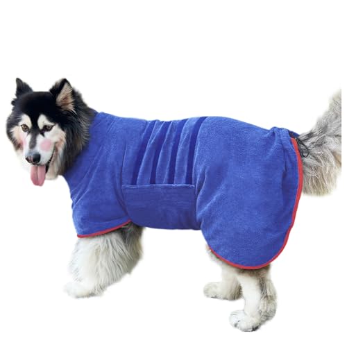 Dog Drying Coat Bathrobe Towel,Microfibre Material Fast Drying Super Absorbent Dog Bath Robe, Pet Quick Drying Moisture Absorbing with Adjustable Collar and Waist