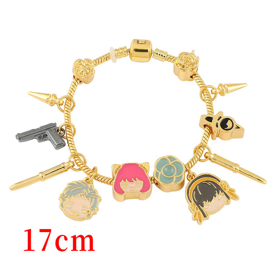 SPY×FAMILY Anime Bracelet - Cute Metal Beaded Bangle with Anya, Loid & Thorn Princess Charms, Cosplay Jewelry Gift for Women