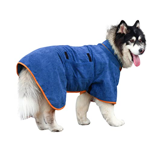 Dog Drying Coat Bathrobe Towel,Microfibre Material Fast Drying Super Absorbent Dog Bath Robe, Pet Quick Drying Moisture Absorbing with Adjustable Collar and Waist