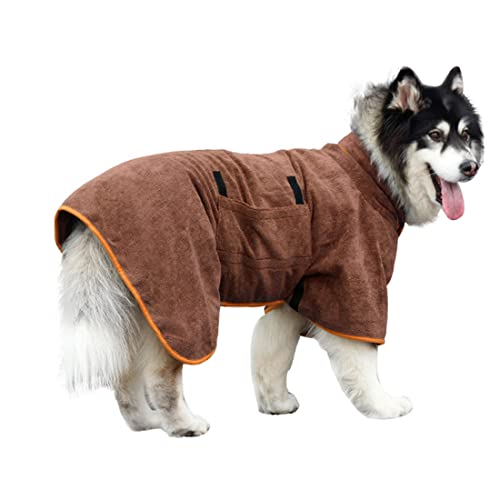 Dog Drying Coat Bathrobe Towel,Microfibre Material Fast Drying Super Absorbent Dog Bath Robe, Pet Quick Drying Moisture Absorbing with Adjustable Collar and Waist