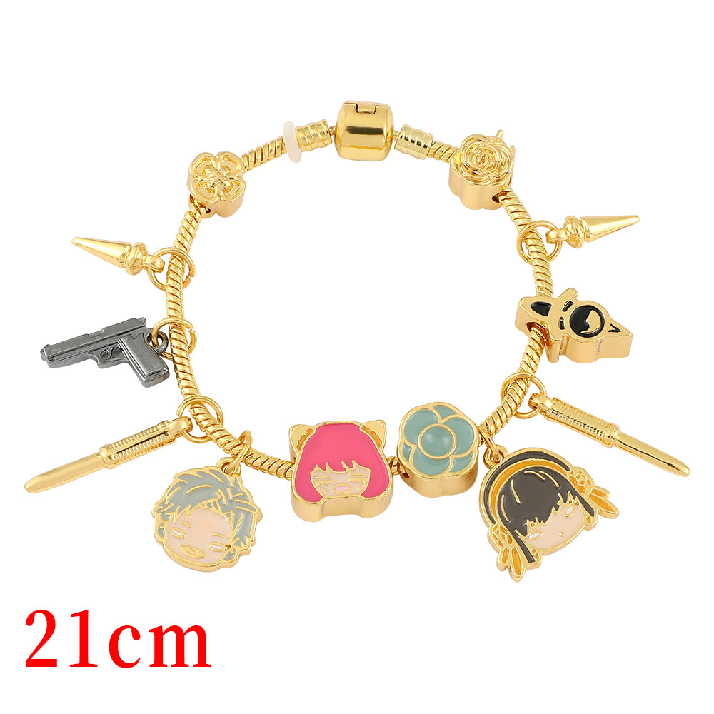 SPY×FAMILY Anime Bracelet - Cute Metal Beaded Bangle with Anya, Loid & Thorn Princess Charms, Cosplay Jewelry Gift for Women