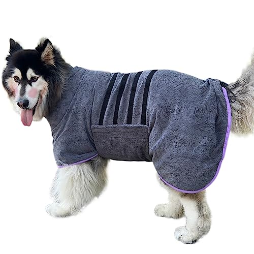 Dog Drying Coat Bathrobe Towel,Microfibre Material Fast Drying Super Absorbent Dog Bath Robe, Pet Quick Drying Moisture Absorbing with Adjustable Collar and Waist