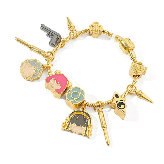 SPY×FAMILY Anime Bracelet - Cute Metal Beaded Bangle with Anya, Loid & Thorn Princess Charms, Cosplay Jewelry Gift for Women