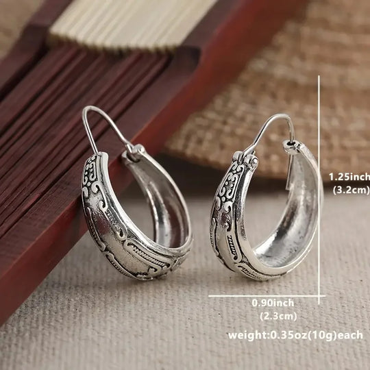 Simple Party Vintage Metal Carved Hoop Earrings, Personalized Festive Earrings