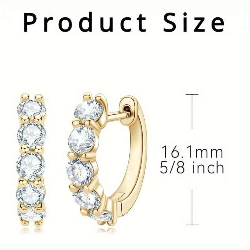 Artificial Crystal Golden Hoop Earrings For Girls, Simple Elegant Versatile Earrings For Casual Leisure Fashion Jewelry