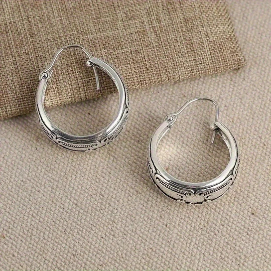 Simple Party Vintage Metal Carved Hoop Earrings, Personalized Festive Earrings