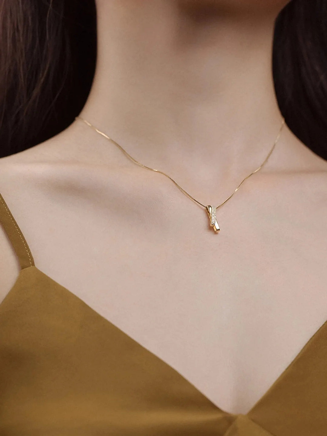 1PCS Simple Personality Geometric Lines Unknown Ring Interlocking Wedding Birthday Party Proposal Gift Collarbone Chain Necklace