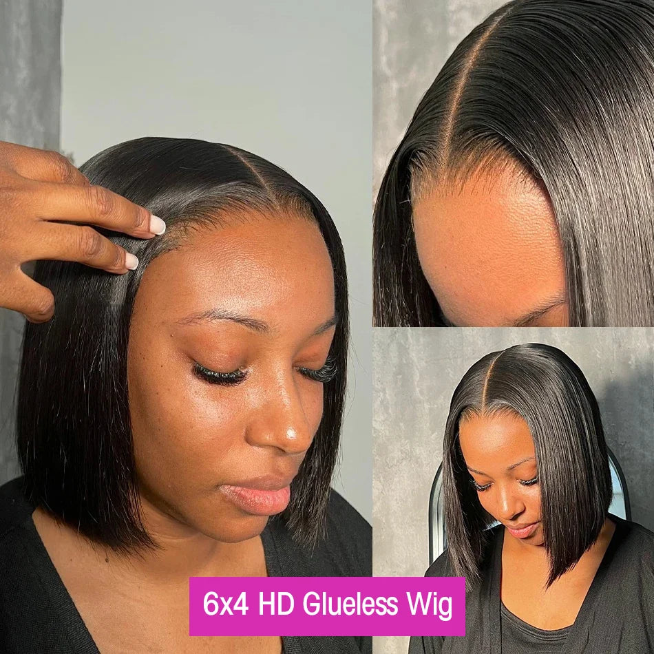 Ready to Wear Go Glueless Wig Bone Straight 13x4 HD Lace Frontal Wig Short Bob Human Hair 6x4 Transparent HD Lace Closure Wig