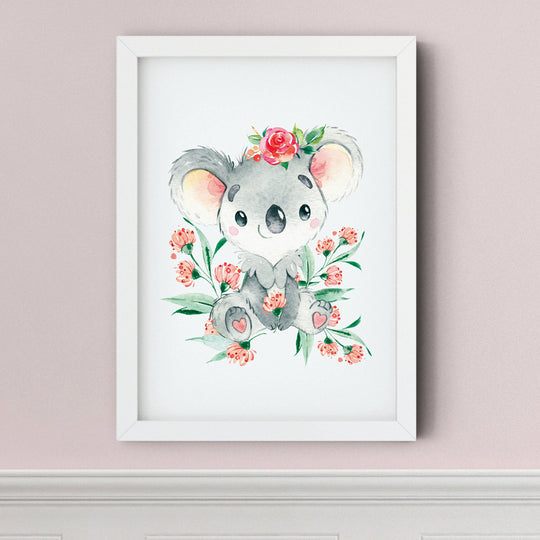 Koala Baby Flower Leaf Nursery Wall Art Canvas Painting Cartoon Nordic Posters