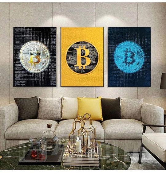 Modern Art Abstract Bitcoin Canvas Painting Glowing Neon Fashion Wall Posters And  Nordic Style Decoration Home