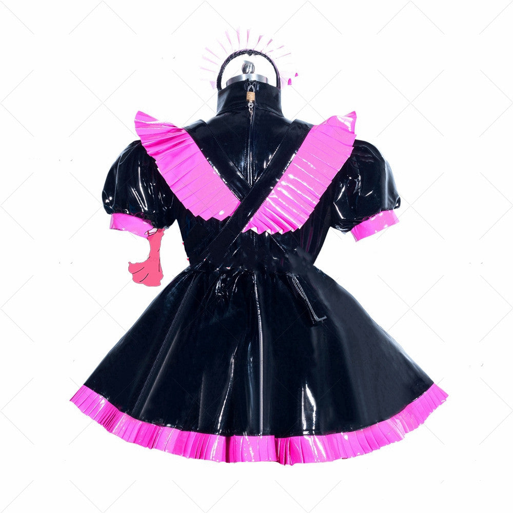 Maid Cosplay Dress In Black Patent Leather