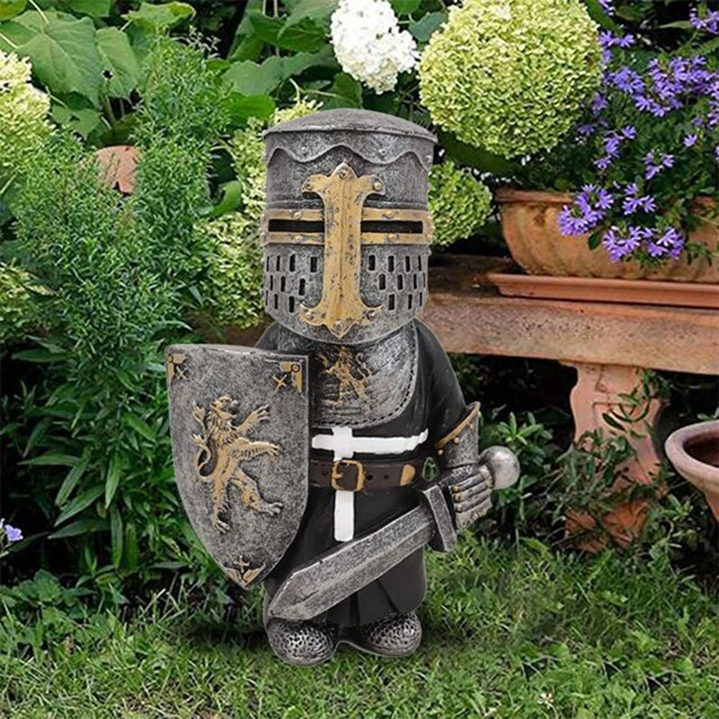 Knight Gnomes Guard Garden Statues Resin Knight Dwarf Warrior Gnome Figurines Funny Cavalier Paladin Sculptures For Lawn Decor