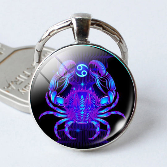 Twelve Constellation Time Stone Metal Keychains