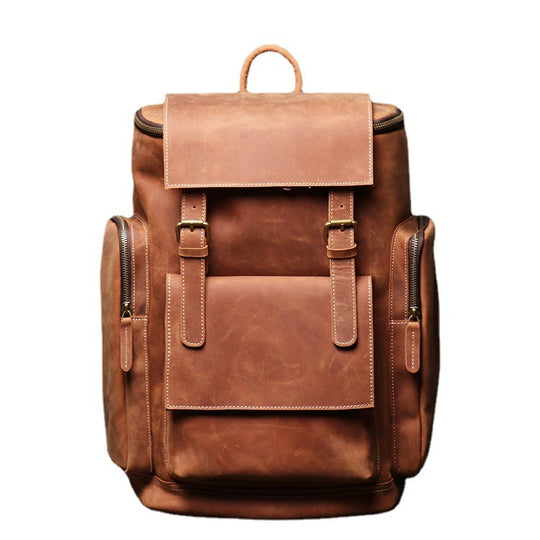 Retro Crazy Horse Leather Mens Backpack male computer bag Large Capacity 15.6 inch laptop bags genuine leather Travel Backpacks