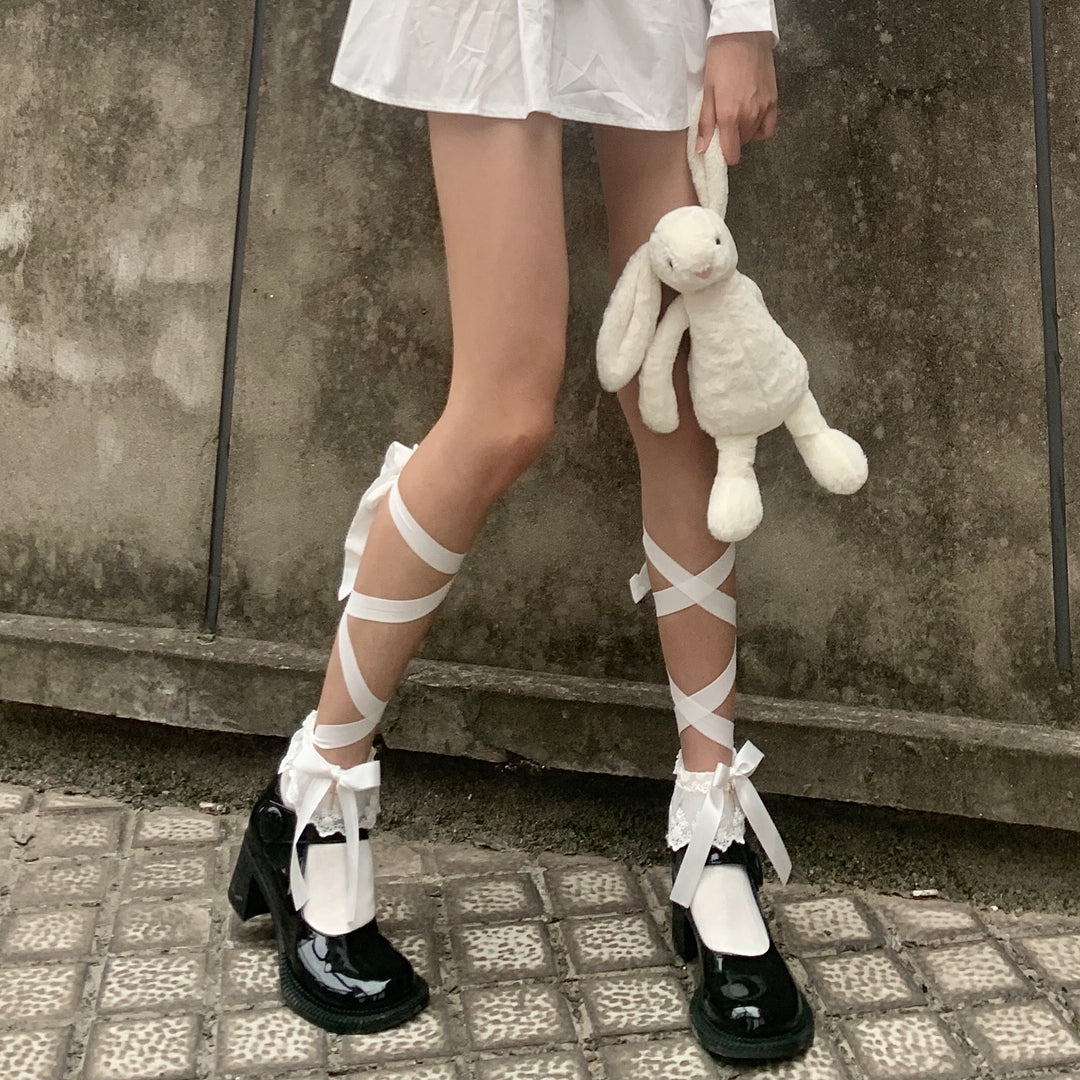 White Socks Female Middle Tube Jk Bandage Socks Lolita Cute Japanese Calf Long Tube Lace Leggings