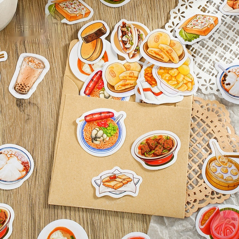 Box-packed Stickers Night Market Snacks Adhesive Label Painter Account Diy Decorative Sealed Sticker 46 Pieces