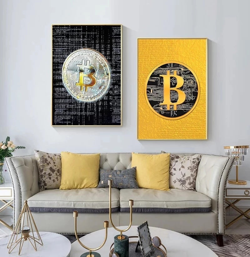 Modern Art Abstract Bitcoin Canvas Painting Glowing Neon Fashion Wall Posters And  Nordic Style Decoration Home