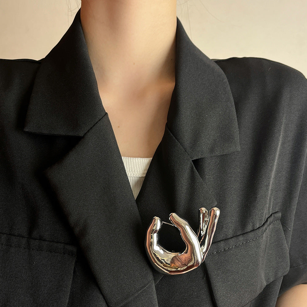 Metal OK Gesture Brooch Fashion All-match Pin Clothes Accessories