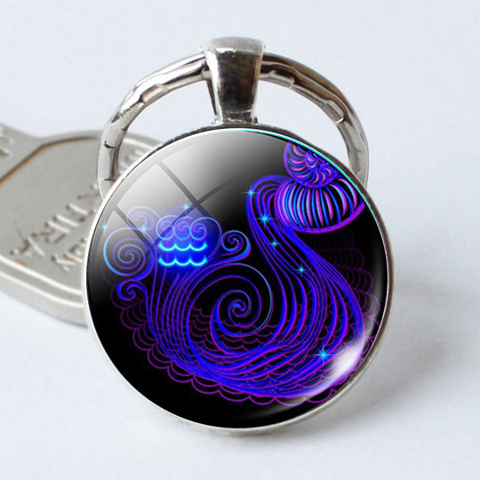 Twelve Constellation Time Stone Metal Keychains