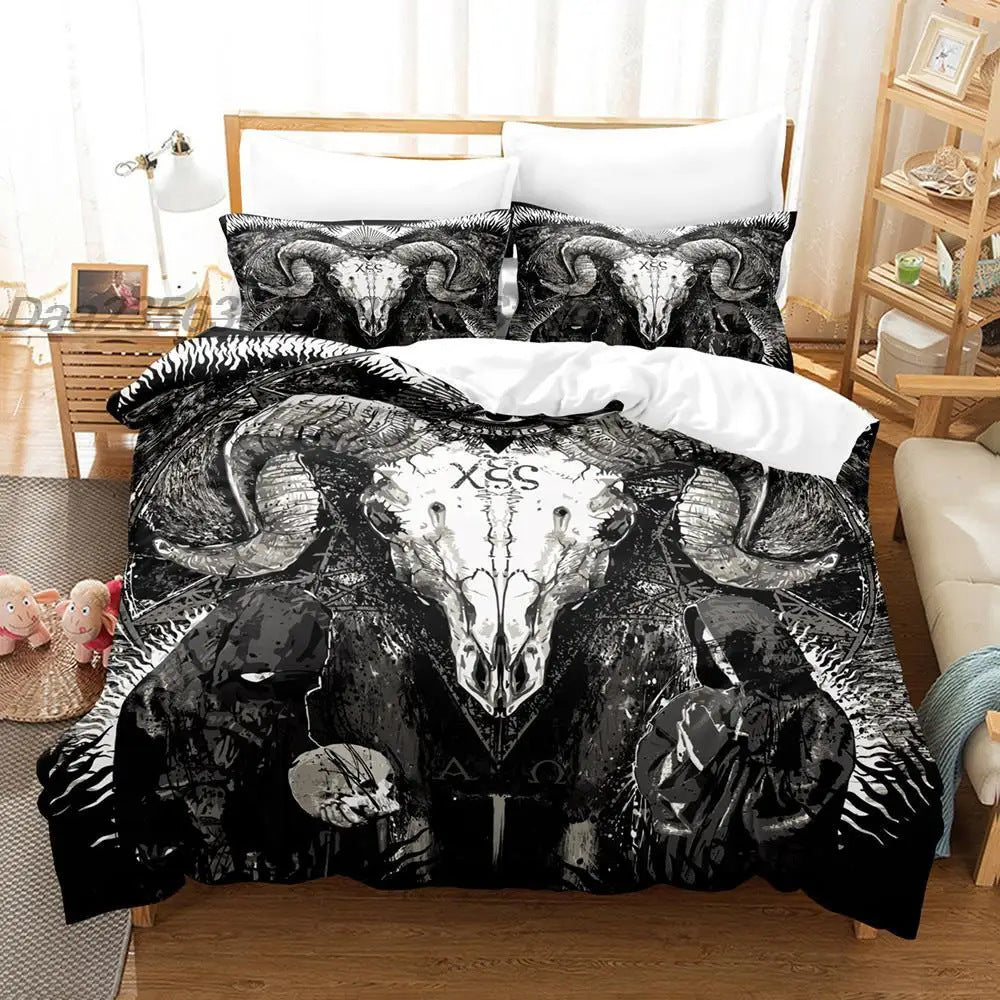 Dark Satan Theme Down Quilt Cover Bedding Suit