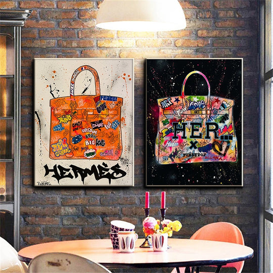 Modern Graffiti Bags Canvas Paintings Abstract  Posters And Wall Art Popular  Of Living Room Decoration