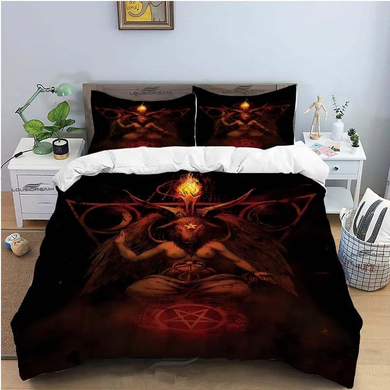 Dark Satan Theme Down Quilt Cover Bedding Suit